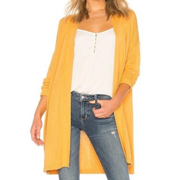 Lovers + Friends Rachel Cardigan Knit Open Front Long Sweater Marigold Yellow XS - Picture 12 of 12